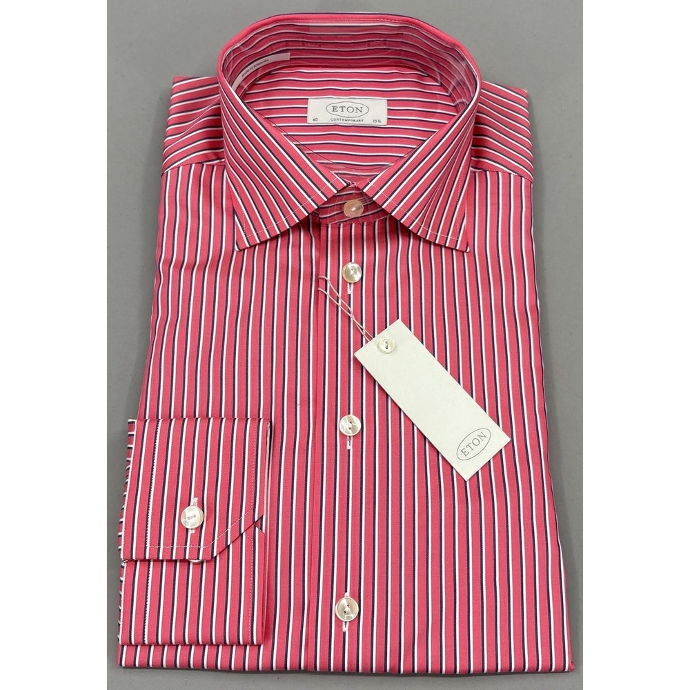 Eton Shirt Mens 15.75 40 Coral Pink Stripe Contemporary Dress Long Sleeve NEW